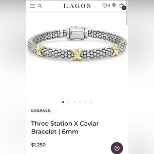 Lagos, Sterling silver and 18K gold triple X bracelet SIZE SMALL